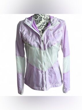 Nike Women’s Lavender and White Zip-Up Hooded Rain/Bomber Jacket
